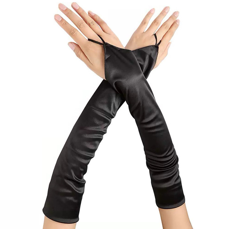 CrossGearX Mitaines Longues Satin Gloves Noires